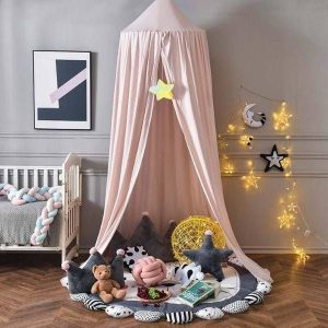 ciel de lit bébé beige rosé